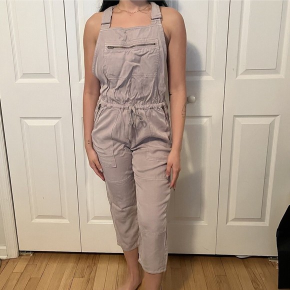 Aritzia Wilfred Free Valletta Gray Beige Overalls Cropped Jumpsuit Sz XS - Picture 1 of 6